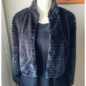 VTG NWT Betsey Johnson Black Faux Fur Short Jacket MEDIUM Women Y2K Prom Formal